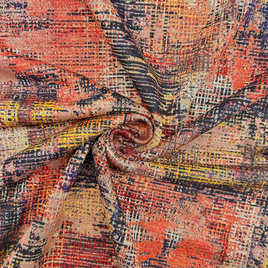 Glitch Grid Digital Modal-Touch Jersey Fabric