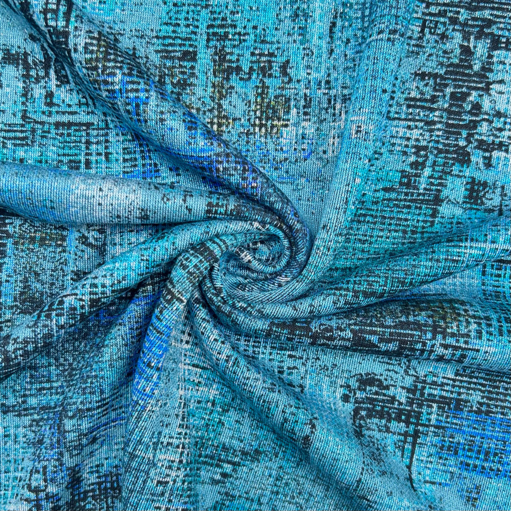 Glitch Grid Digital Modal-Touch Jersey Fabric