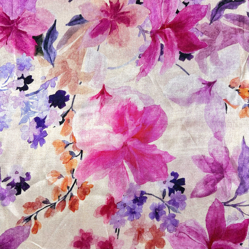 Coastal Garden Viscose Satin Fabric