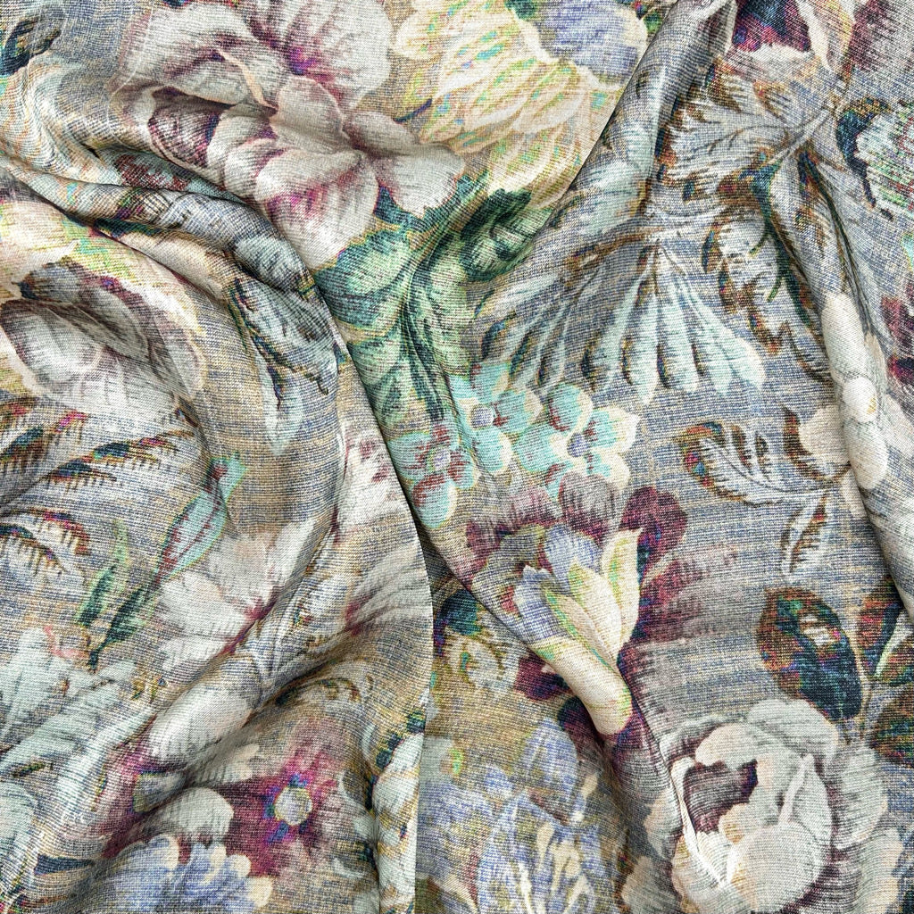 Antique Florals Viscose Satin Fabric