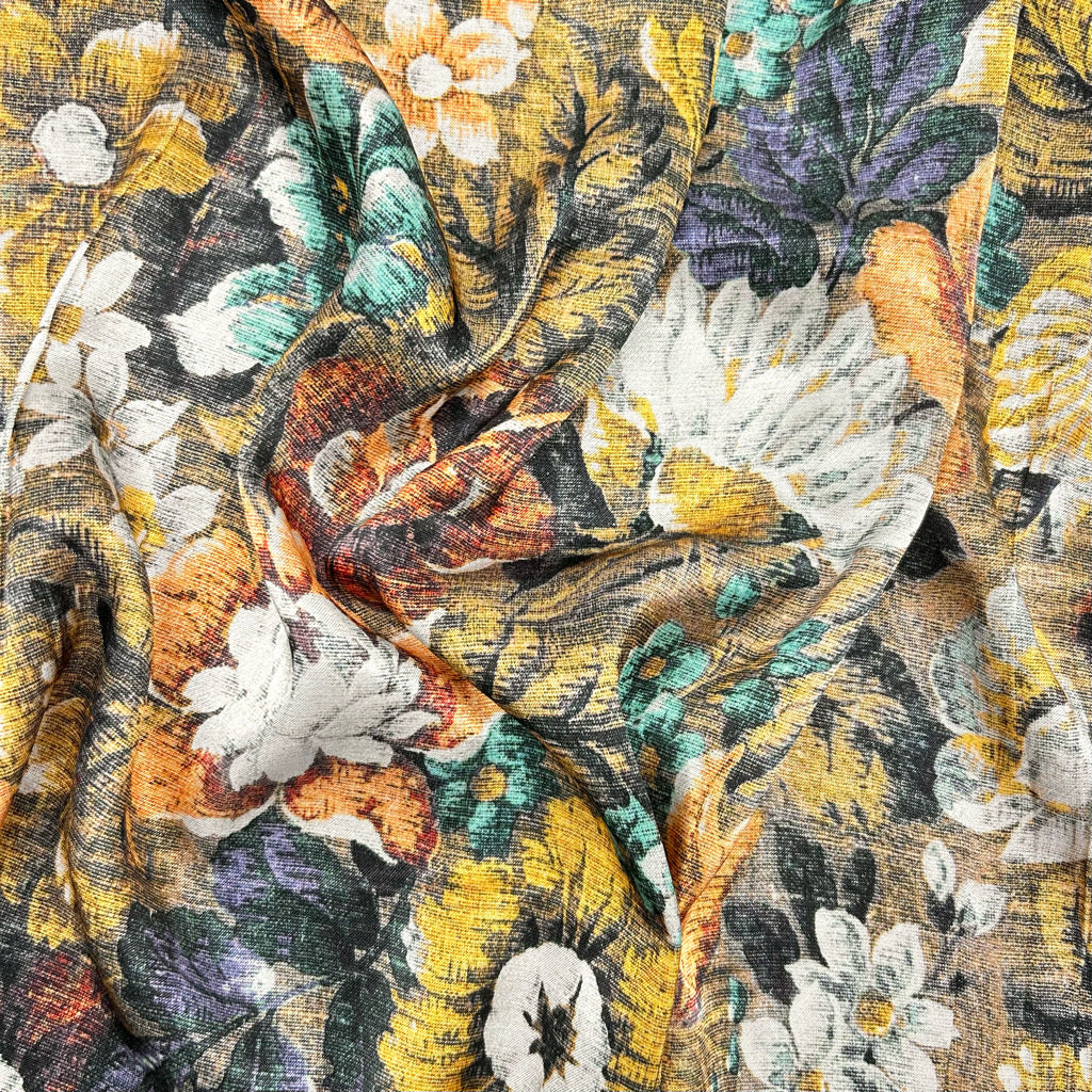 Antique Florals Viscose Satin Fabric