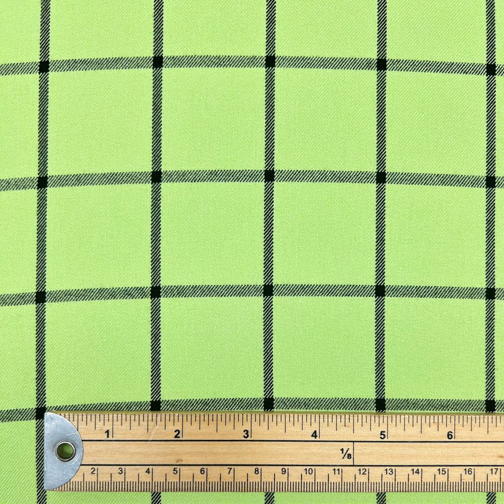 Lime and Black Checkered Suiting Fabric