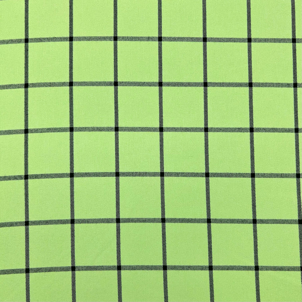 Lime and Black Checkered Suiting Fabric