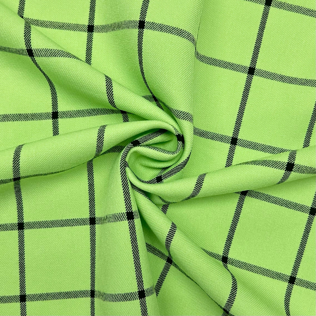 Lime and Black Checkered Suiting Fabric