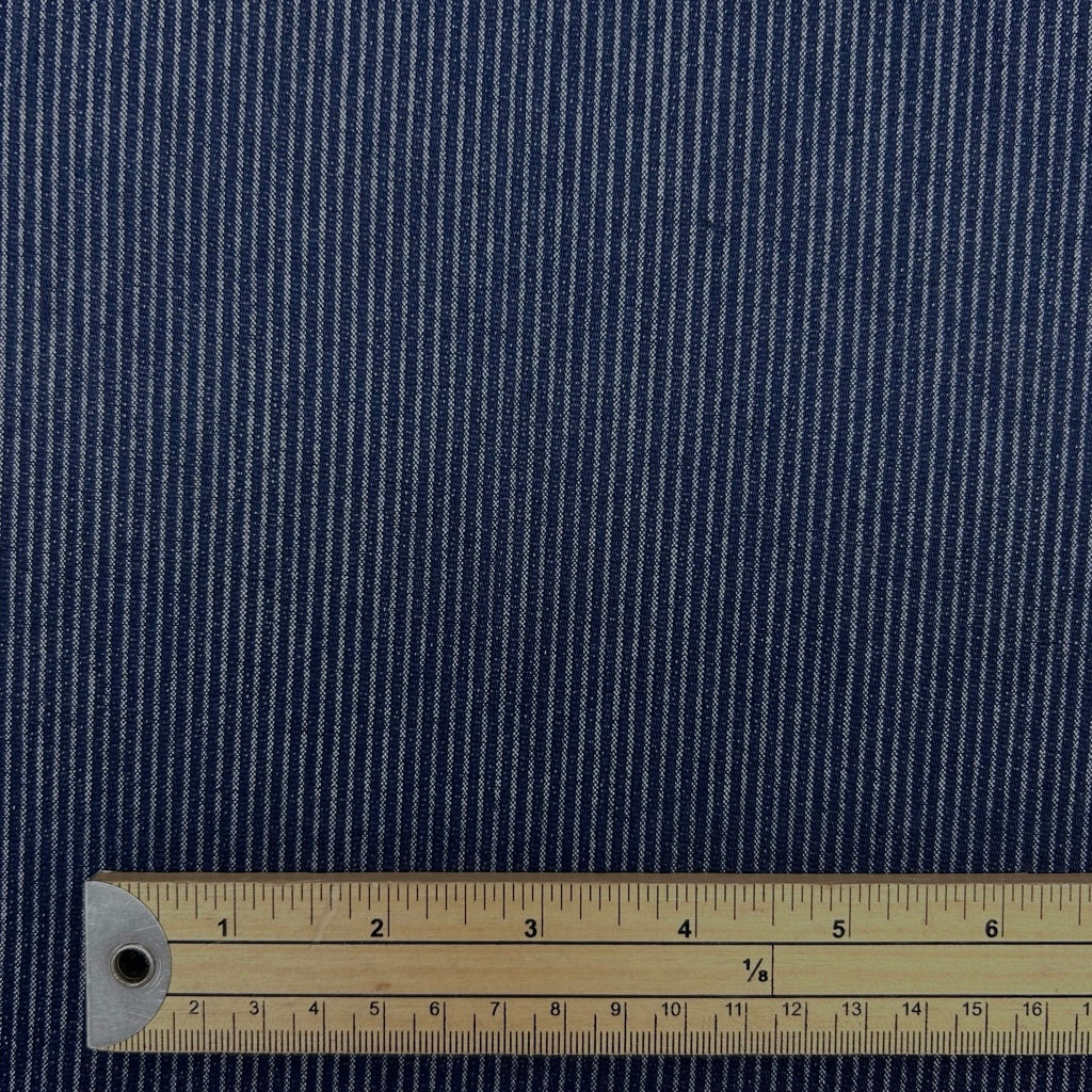 Navy Striped Stretch Denim Fabric