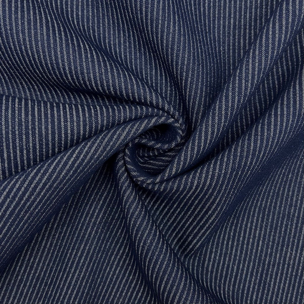 Navy Striped Stretch Denim Fabric