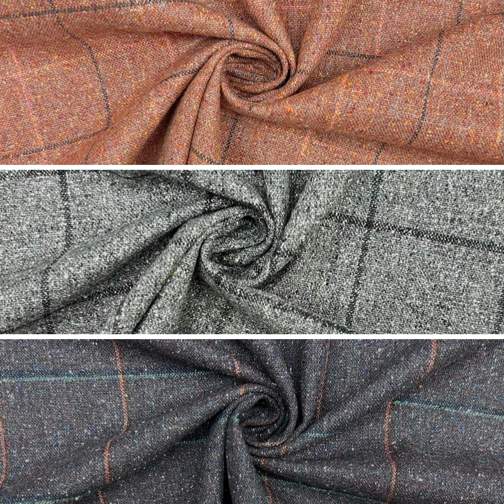 Vintage Check Wool Linen Blend Fabric