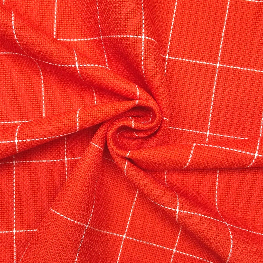 Orange Grid Suiting Fabric