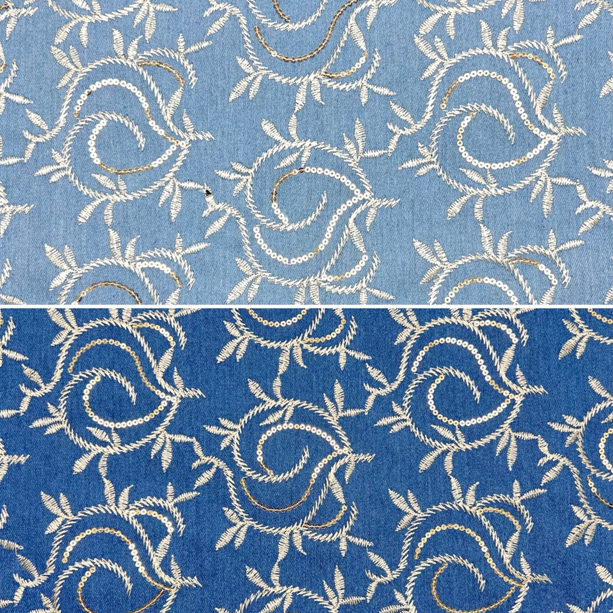 Paisley Embroidery Stretch Denim Fabric
