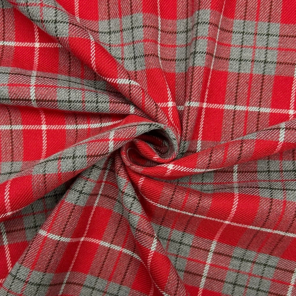 Red and Grey PolyViscose Tartan Fabric