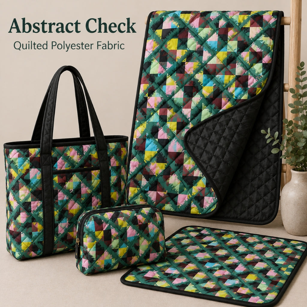 Abstract Check Quilted Polyester Fabric