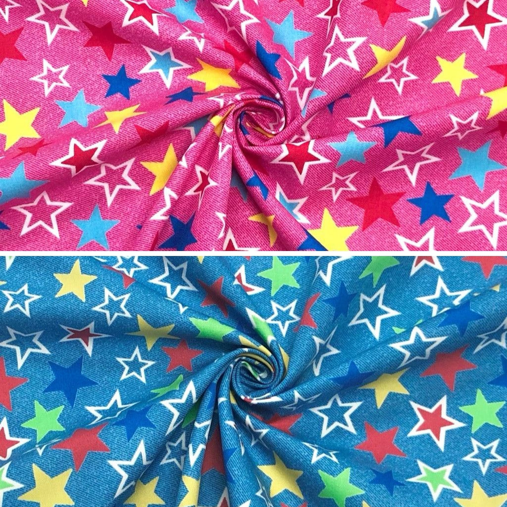 Stars on Denim Look Rose &amp; Hubble Cotton Poplin Fabric