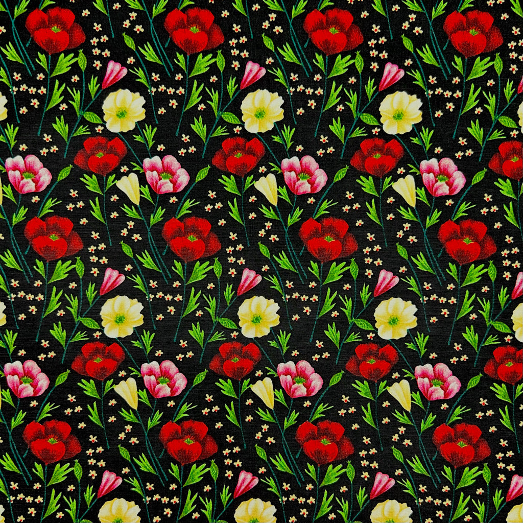 Summer Poppies Rose & Hubble Cotton Poplin Fabric