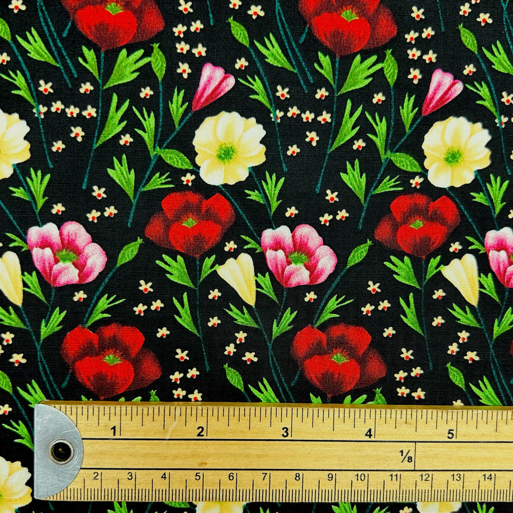 Summer Poppies Rose & Hubble Cotton Poplin Fabric