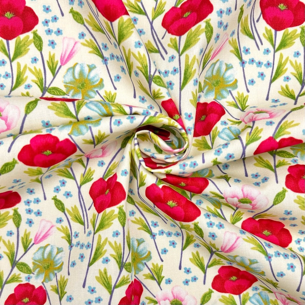 Summer Poppies Rose & Hubble Cotton Poplin Fabric