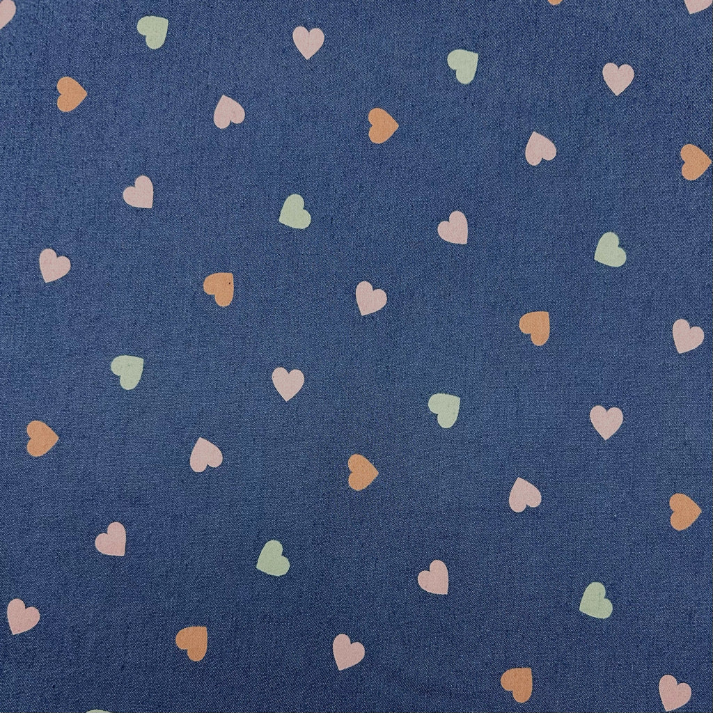 Sweet Hearts Stretch Denim Fabric