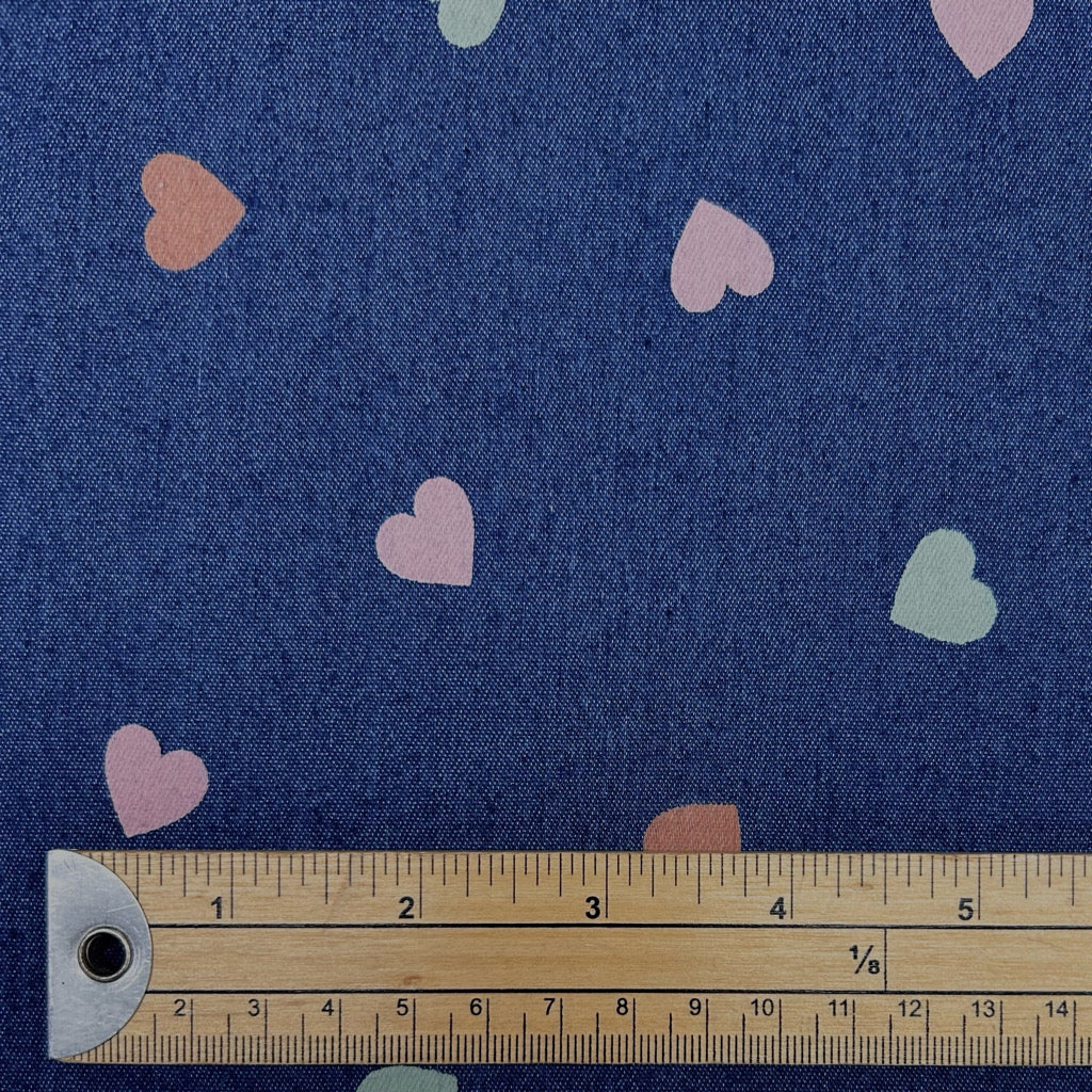 Sweet Hearts Stretch Denim Fabric