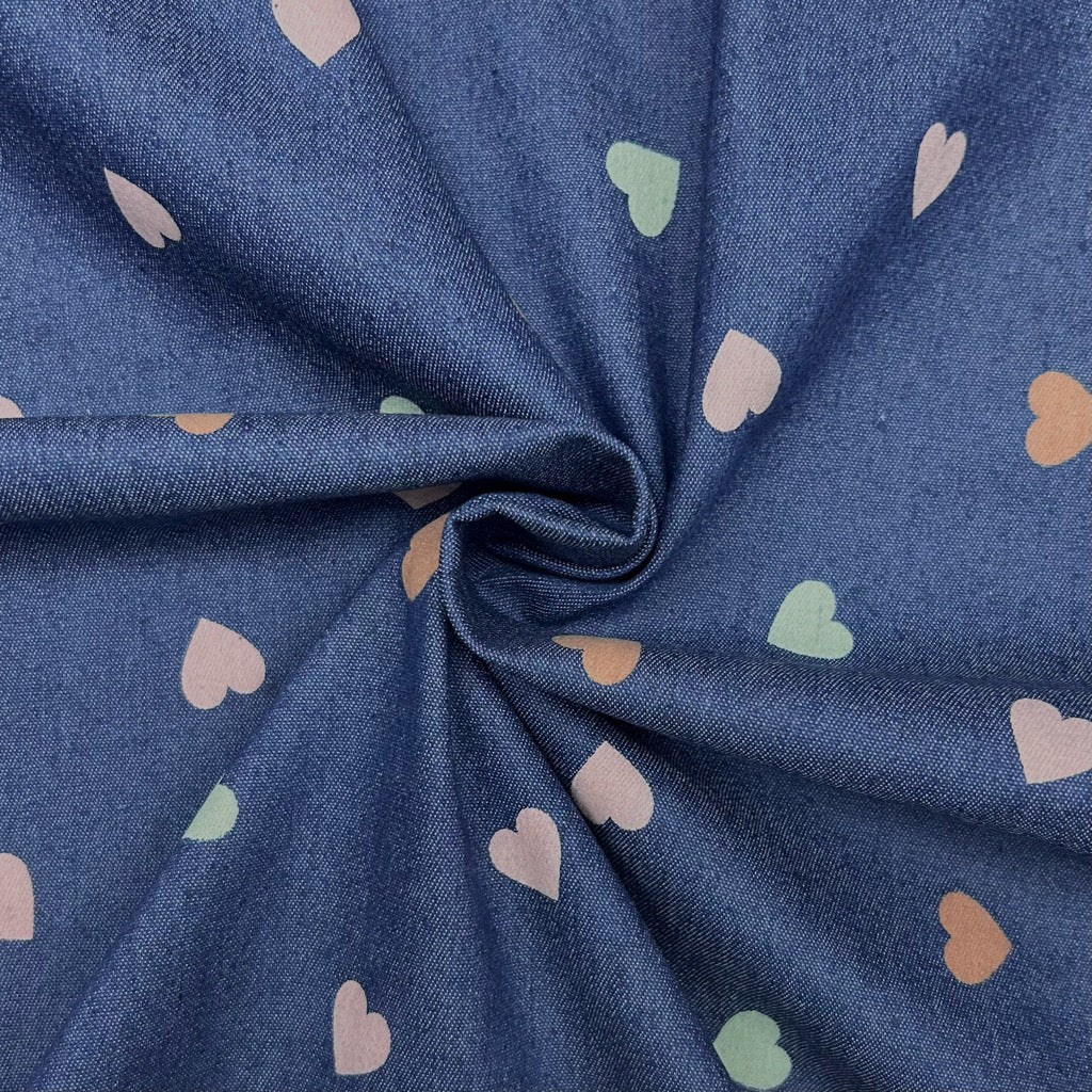 Sweet Hearts Stretch Denim Fabric