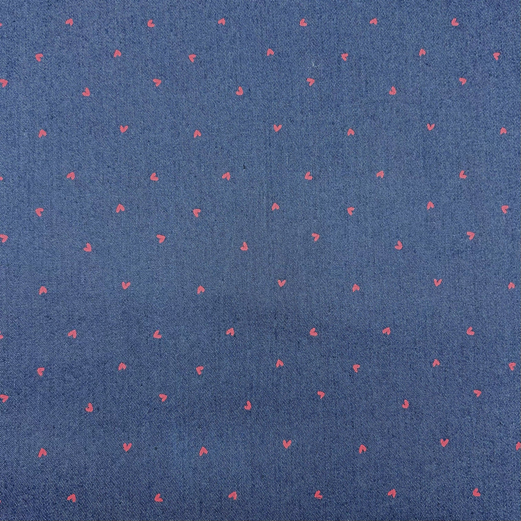 Tiny Red Hearts Stretch Denim Fabric