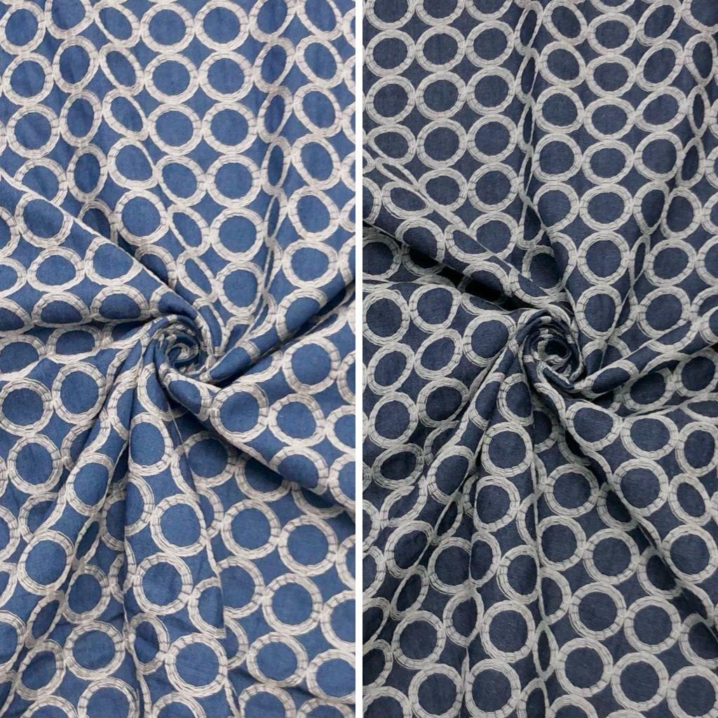 Embroidered Circles Denim Fabric - Pound Fabrics