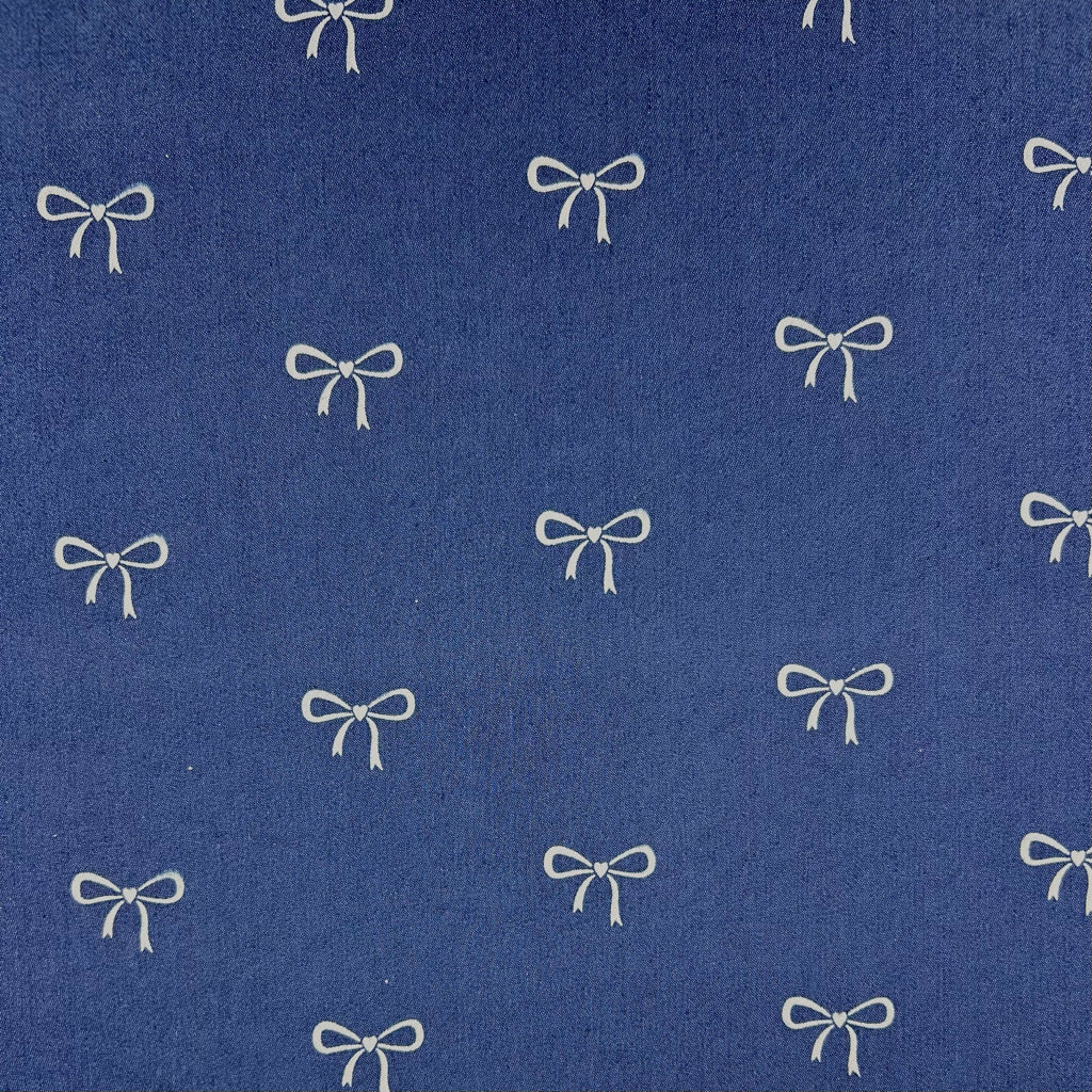 White Bows Stretch Denim Fabric