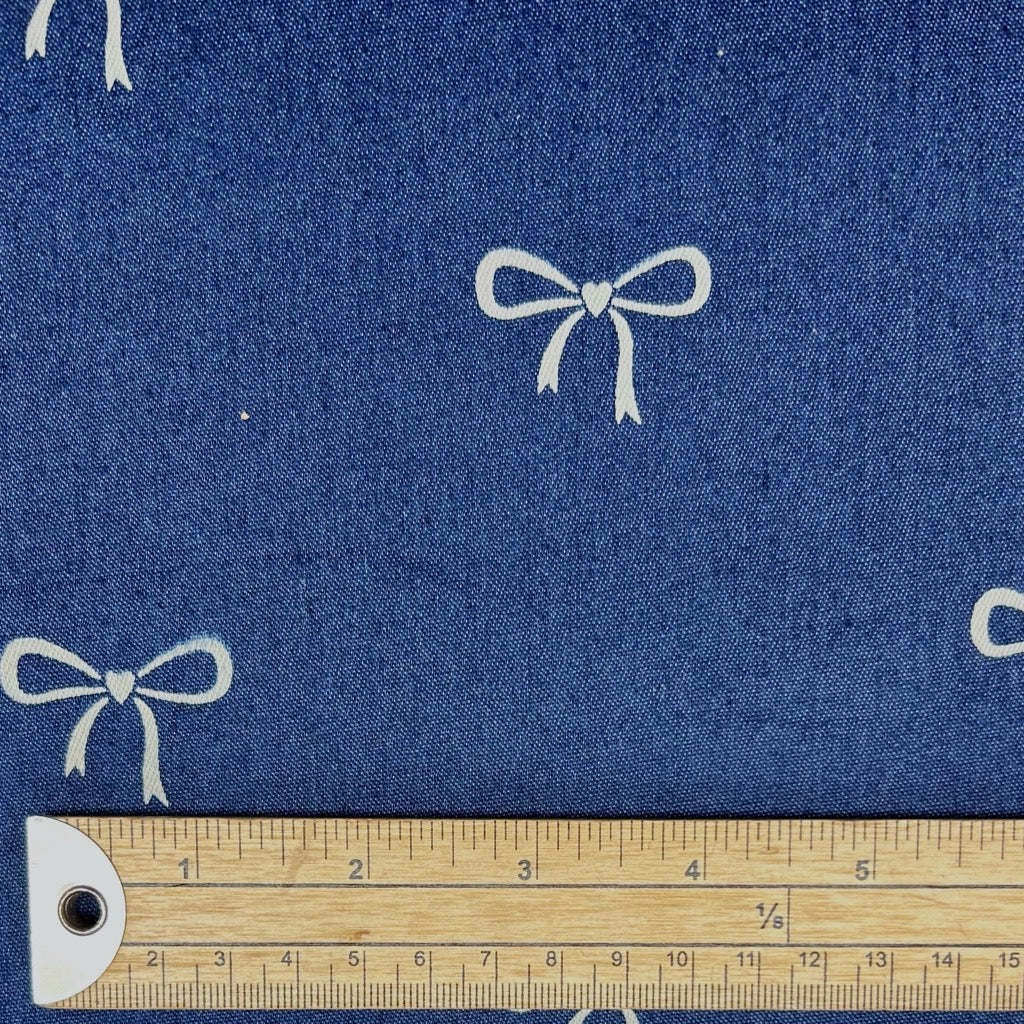 White Bows Stretch Denim Fabric