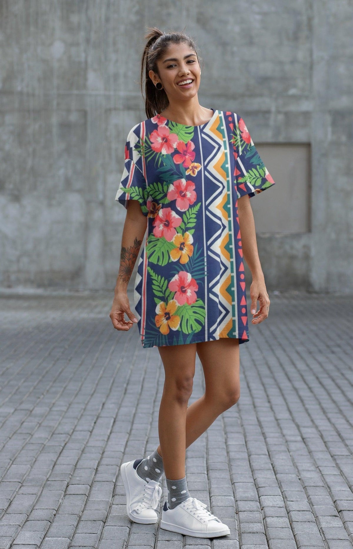 Tropical Geometric Floral Cotton-Touch Polyester Fabric - Pound Fabrics