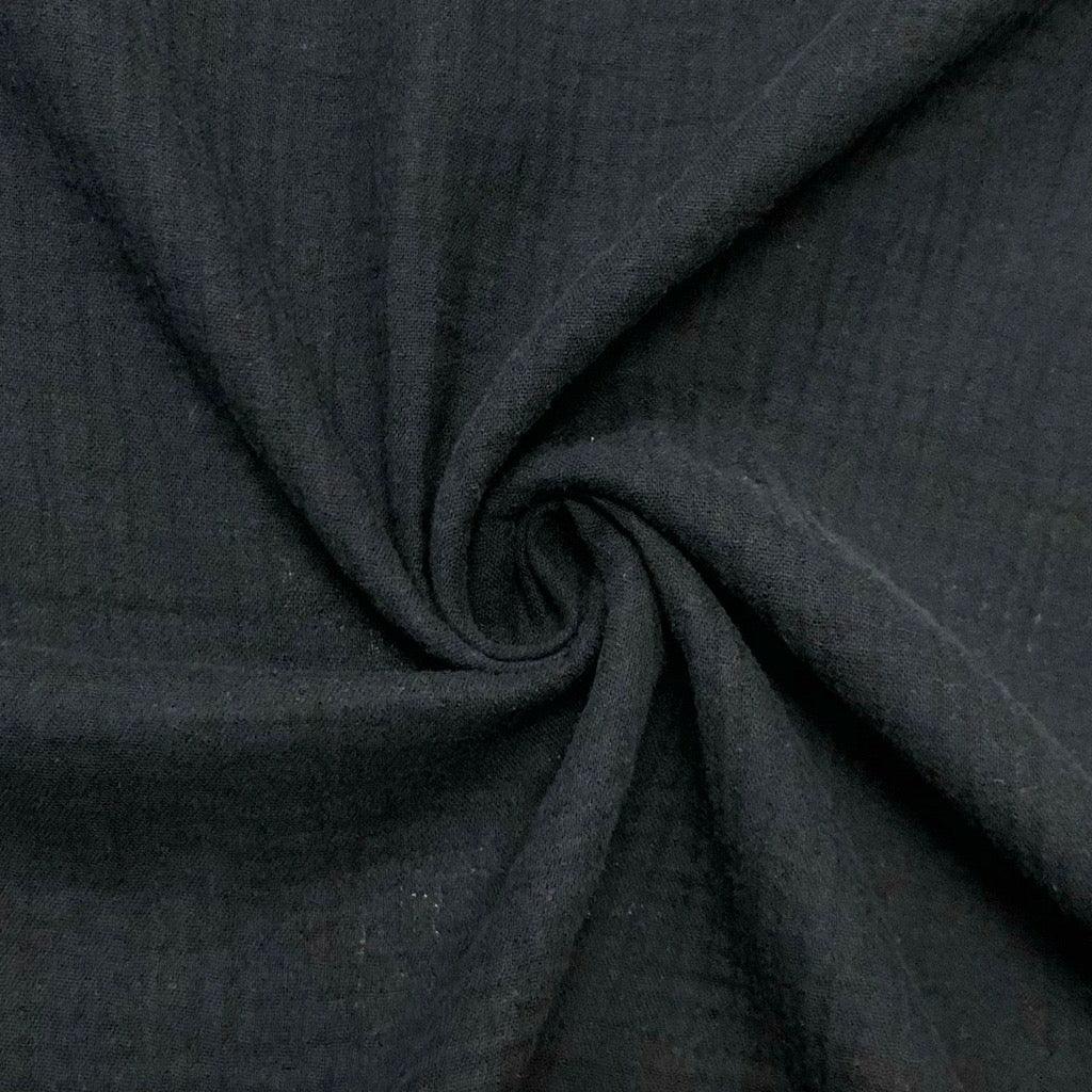 Plain Black Lightweight Double Gauze Fabric - Pound Fabrics