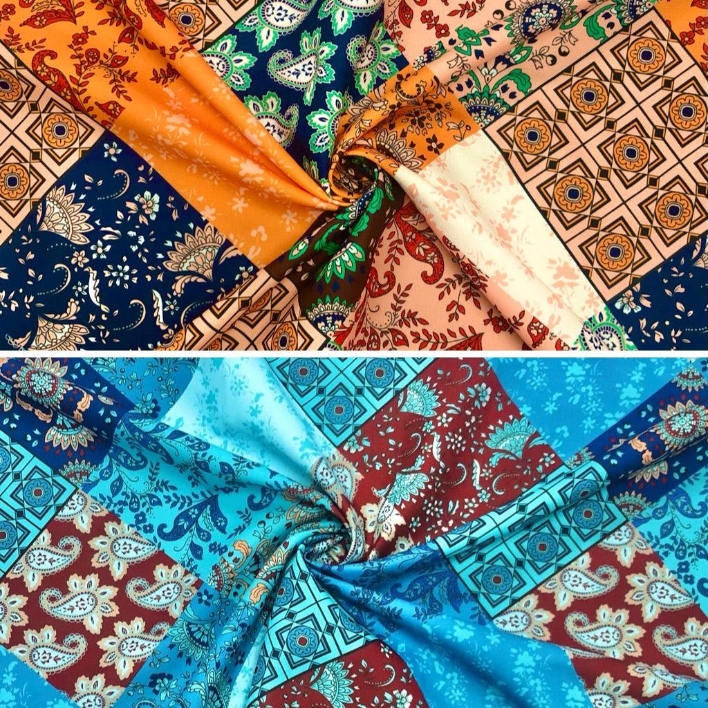 Paisley Floral Tiles Cotton-Touch Polyester Fabric - Pound Fabrics