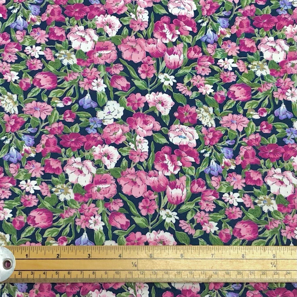 Pink and Purple Floral Rose &amp; Hubble Cotton Poplin Fabric