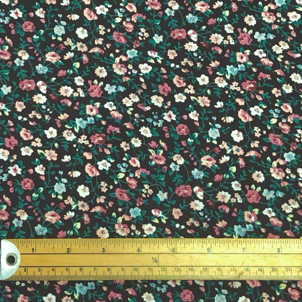 Floral on Brown Cotton Poplin Fabric