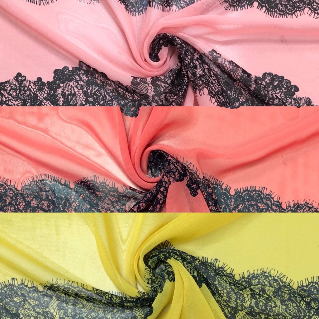 Black Lace Design Chiffon Fabric