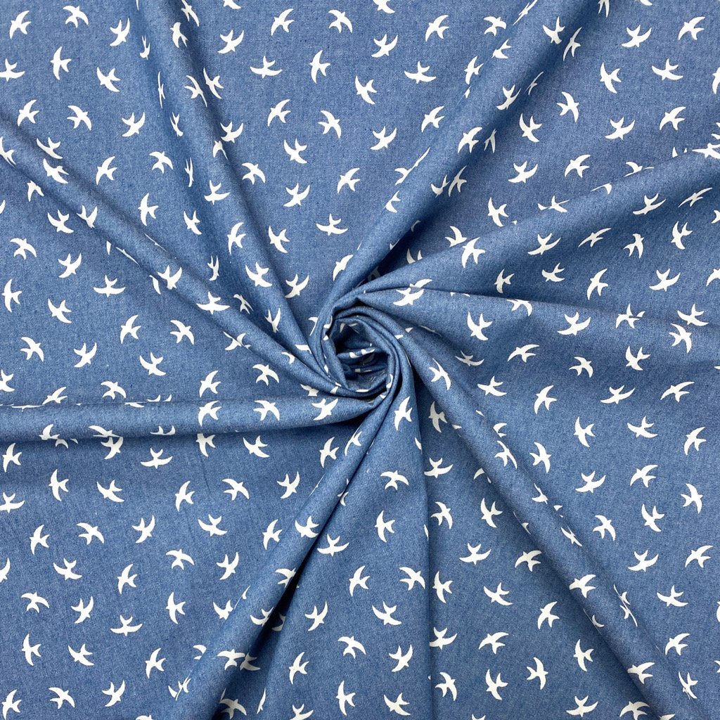 Swallows Chambray Denim Fabric (6562458959895)