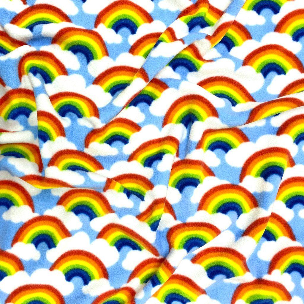 Rainbows on Blue Anti Pill Polar Fleece Fabric - Pound Fabrics