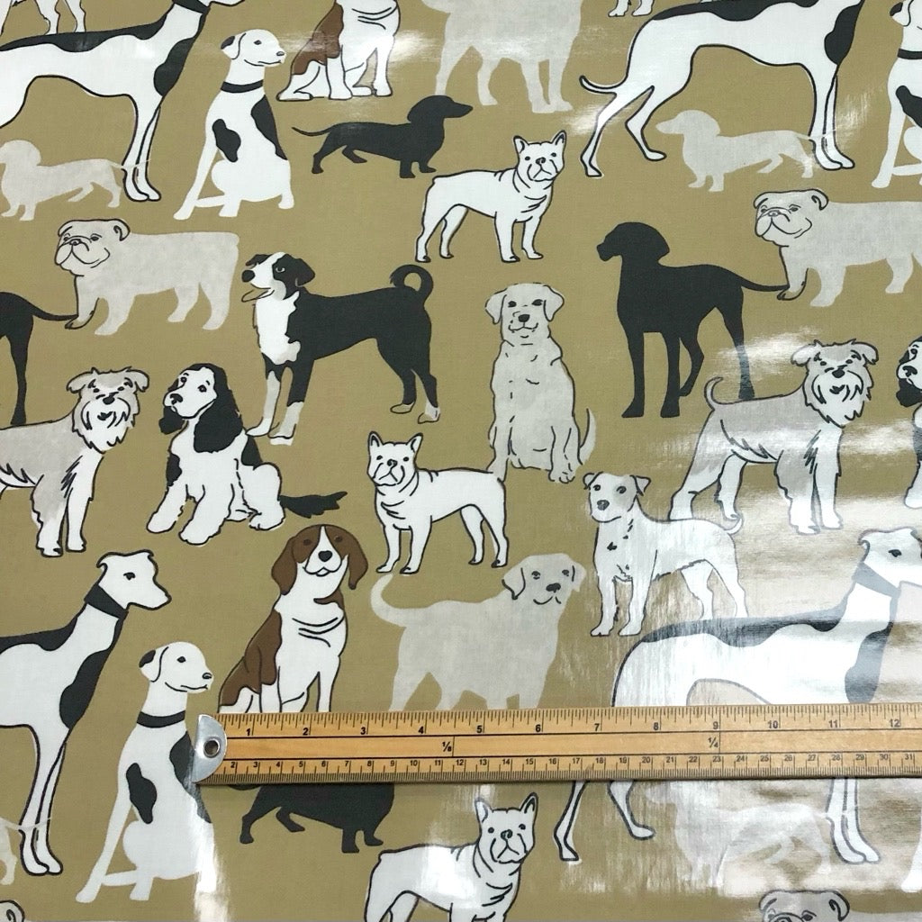 Dogs on Dark Beige PVC Coated Cotton Fabric