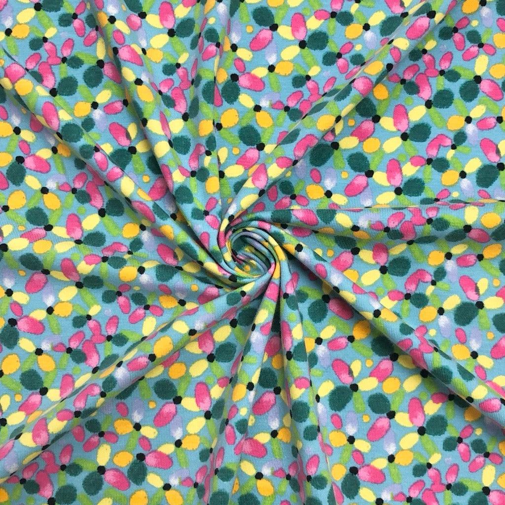 Colourful Dotted Flowers Cotton Jersey Fabric - Pound Fabrics