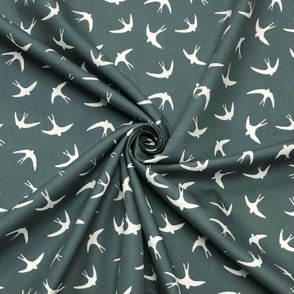 White Swallows Rose &amp; Hubble Cotton Poplin Fabric