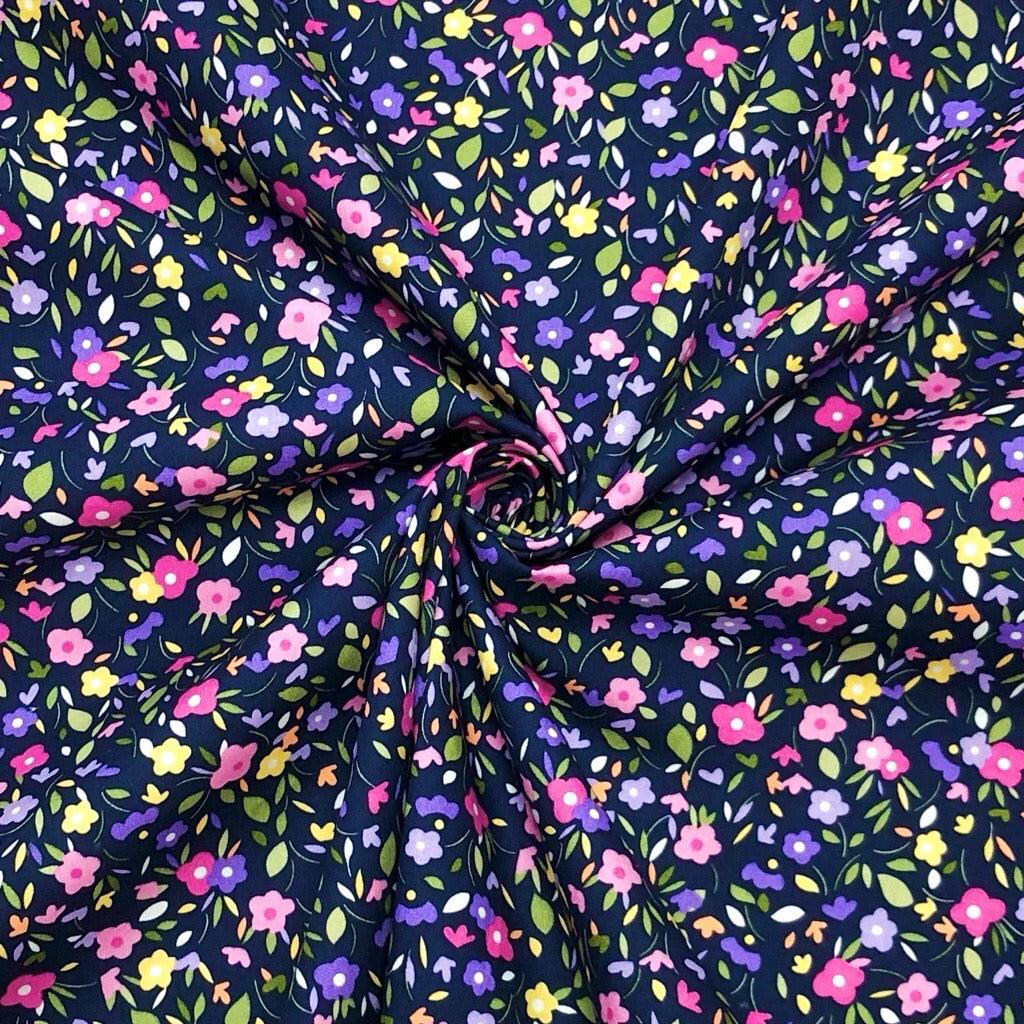 Colourful Mini Flowers Rose &amp; Hubble Cotton Poplin Fabric