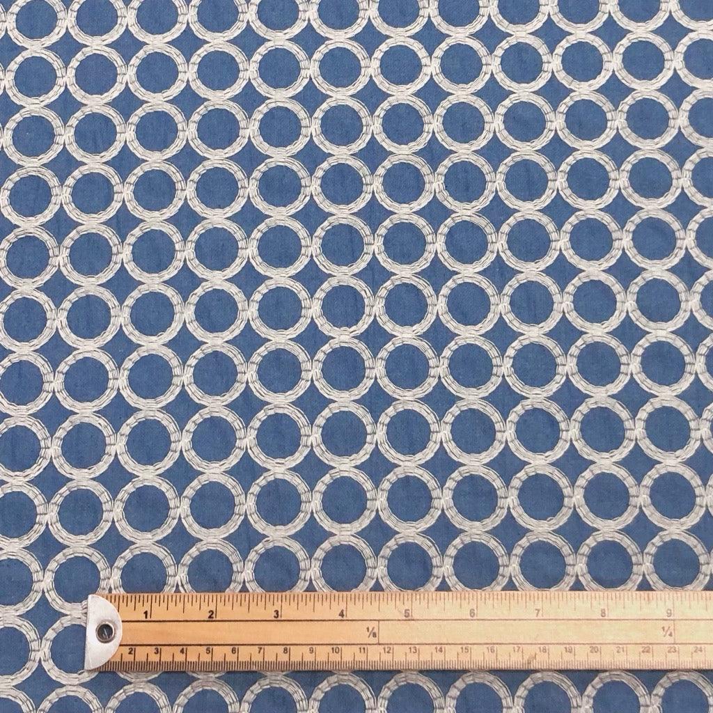 Embroidered Circles Denim Fabric - Pound Fabrics