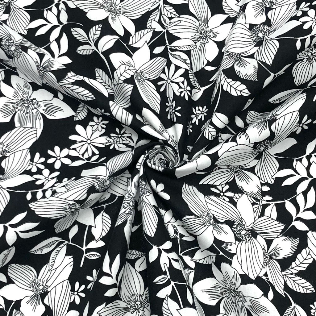 Large Sketched Flowers Cotton Poplin Fabric