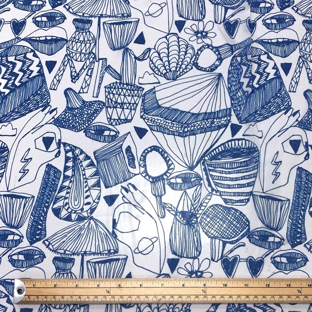 All Over Doodles on White Chiffon Fabric - Pound Fabrics