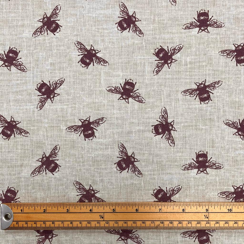Dark Purple Bees Cotton Canvas Fabric - Pound Fabrics