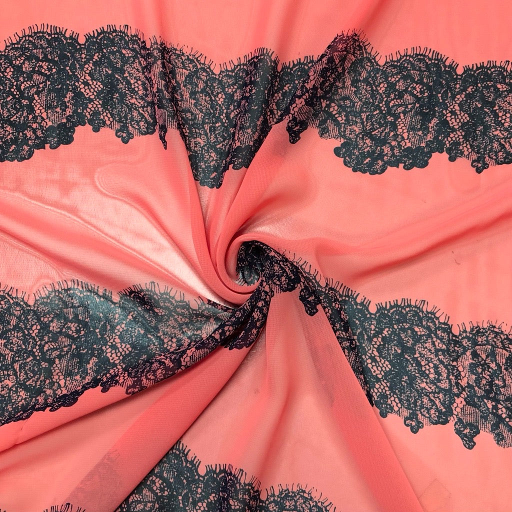 Black Lace Design Chiffon Fabric