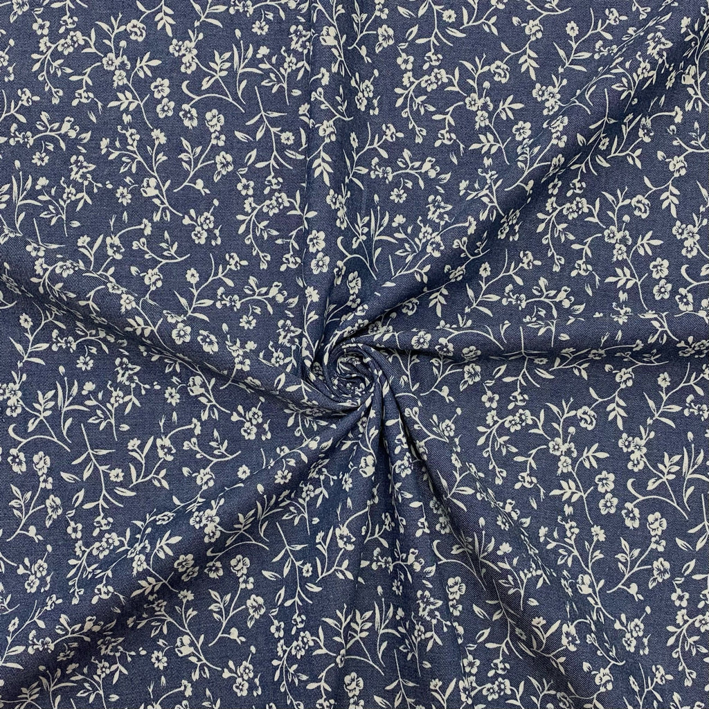 Floral Vines Chambray Denim Fabric