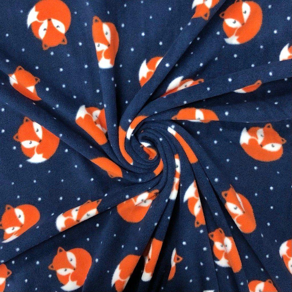 Foxes on Navy Anti Pill Polar Fleece Fabric - Pound Fabrics