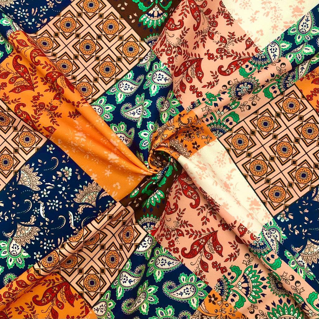 Paisley Floral Tiles Cotton-Touch Polyester Fabric - Pound Fabrics