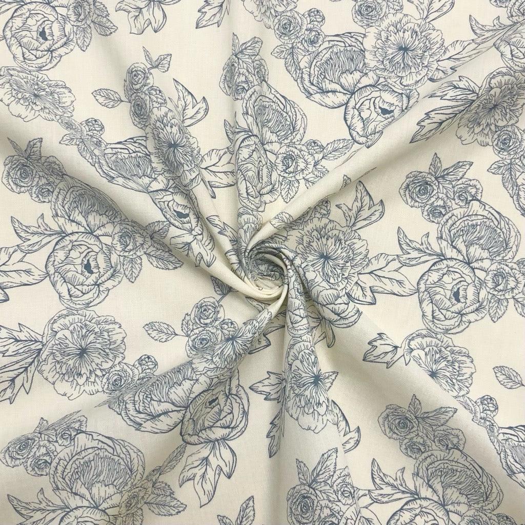Roses and Peonies Polycotton Fabric - Pound Fabrics