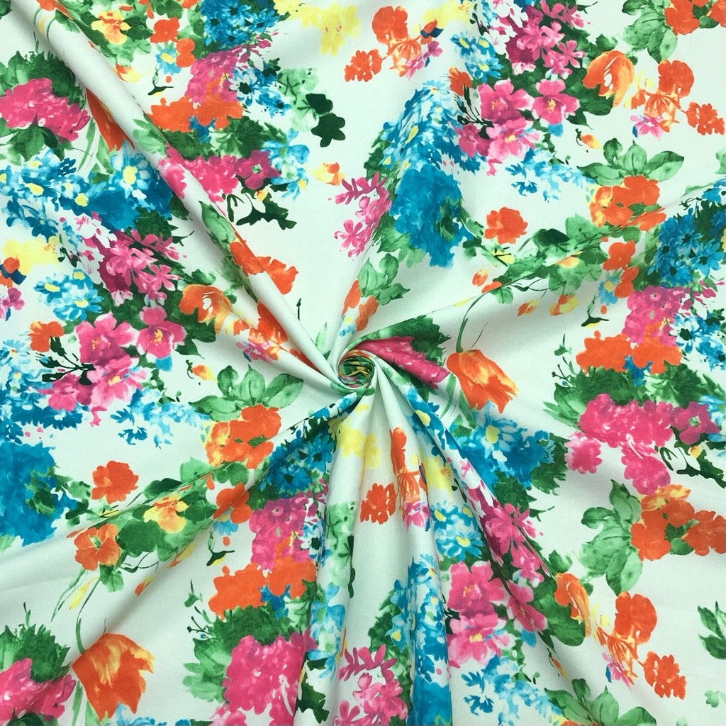 Bright Floral on Pale Mint Cotton-Touch Polyester Fabric