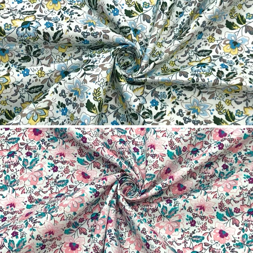 Busy Abstract Floral on White Cotton Poplin Fabric