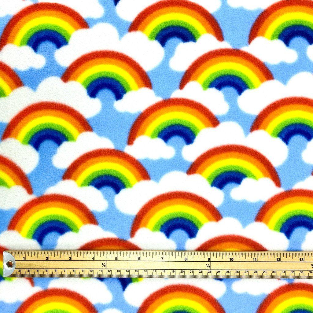 Rainbows on Blue Anti Pill Polar Fleece Fabric - Pound Fabrics